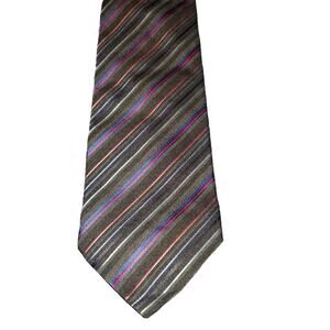 Etro Milano Silk Wool Blend Tie Black Blue Red Stripe Made Italy